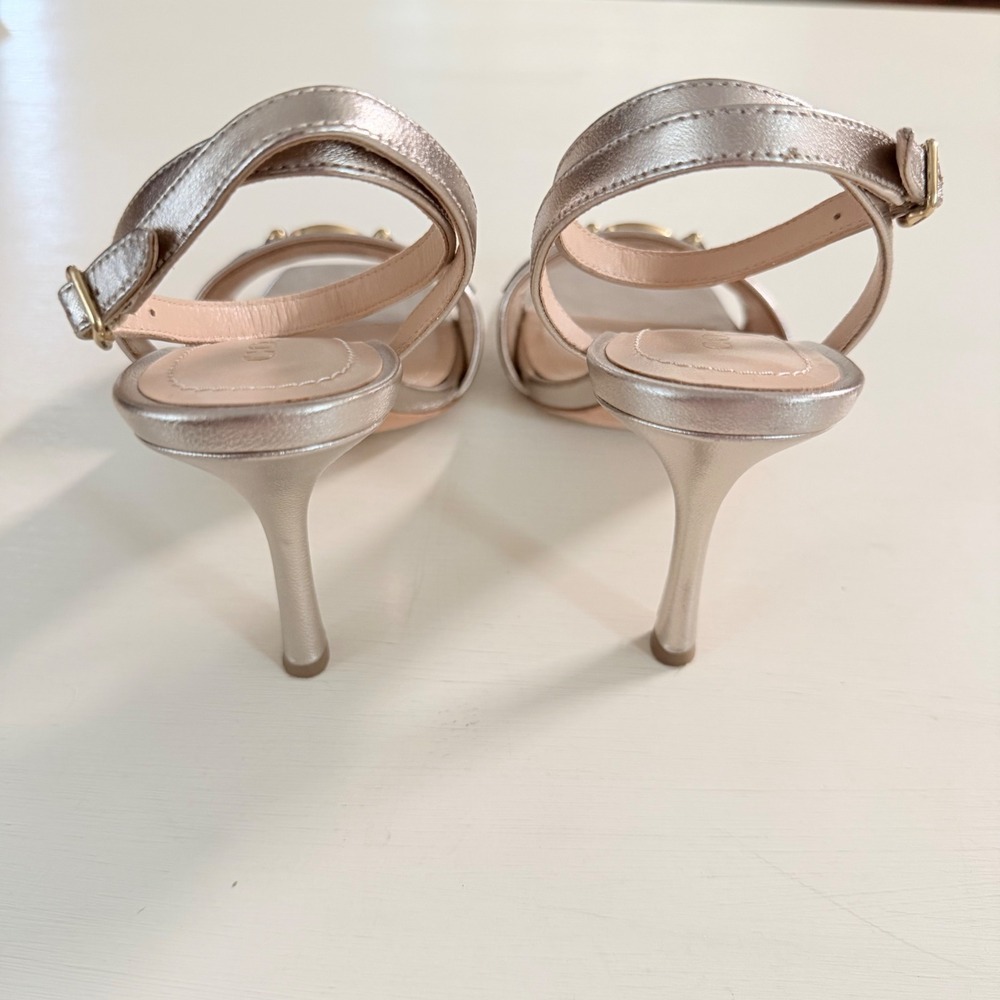 Coach Womens Metallic Gold Leather C Logo Square Toe Stiletto Sandals 6.5 - Picture 2 of 9